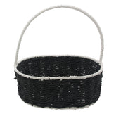 Paper Rope & Iron Frame Basket L(32*24*12CM/NC18-40) with black and white design and handle.